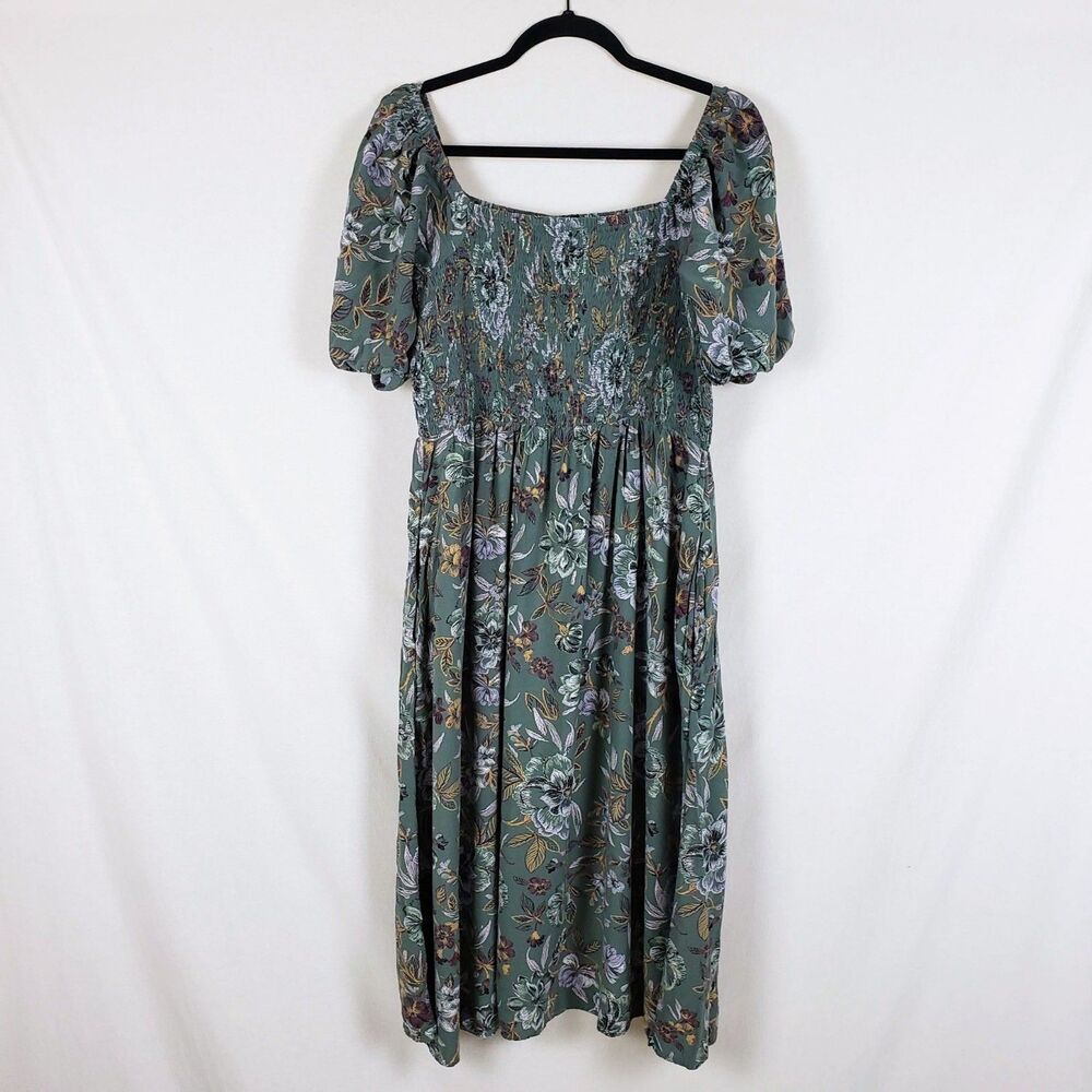 Sage Green Milkmaid Midi Dress Womens L? Cottage Romantic Prairie Garden - Picture 4 of 8